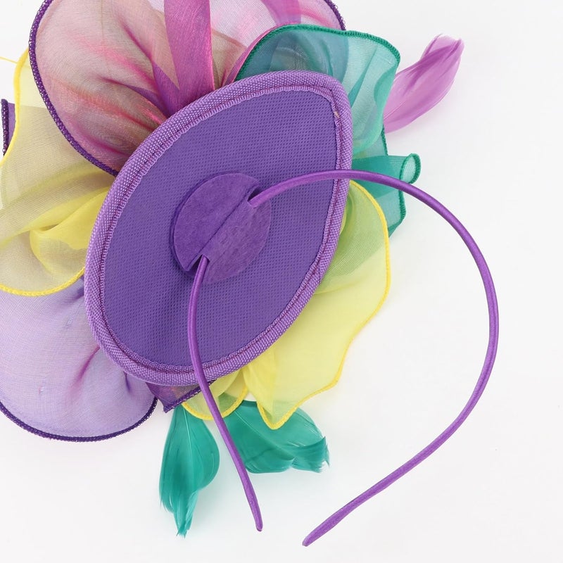 DRESHOW قبعة فاسيناتور لحفلة الشاي مع أشرطة وريش على رباط رأس ومشبك للنساء - Image 4